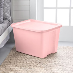 Large Storage Bin, 18 Gallon Plastic Storage Container with Snap-On Lid, Pink