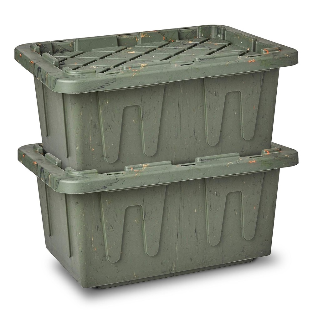 Homz 15 Gallon Durabilt Home Storage Container with Snap Lid, Green (2 Pack)