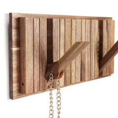 Rustic Wood 8 Hooks Wall Mount Retractable Small Coat Rack 13.2 Inch Board