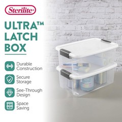 Sterilite 18 Qt Clear Plastic Stackable Storage Bin w/ White Latch Lid, (6 Pack)