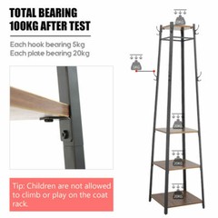 Contemporary Coat Stand Hall Trees Free Standing Coat Rack with 3 Shelves ＆ Hook