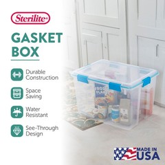 Sterilite 80-Qt Clear Plastic Stackable Storage Bin w/ Gasket Latch Lid, 16 Pack