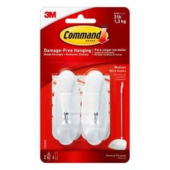 3M 4-Packs Command Medium Wire Hooks Adhesive Holds 3 lb Indoors 17068 White,