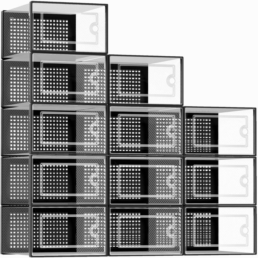 X-Large Shoe Storage Boxes Organizers Clear Plastic Stackable 12 Pack, Shoe Rack
