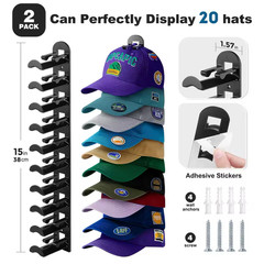 2PCs Hat Rack For Baseball Caps Wall Mount Organizer NEW