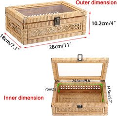 Handwoven Rattan Storage Box with Clear Lid & Metal Latch – Small Organizer