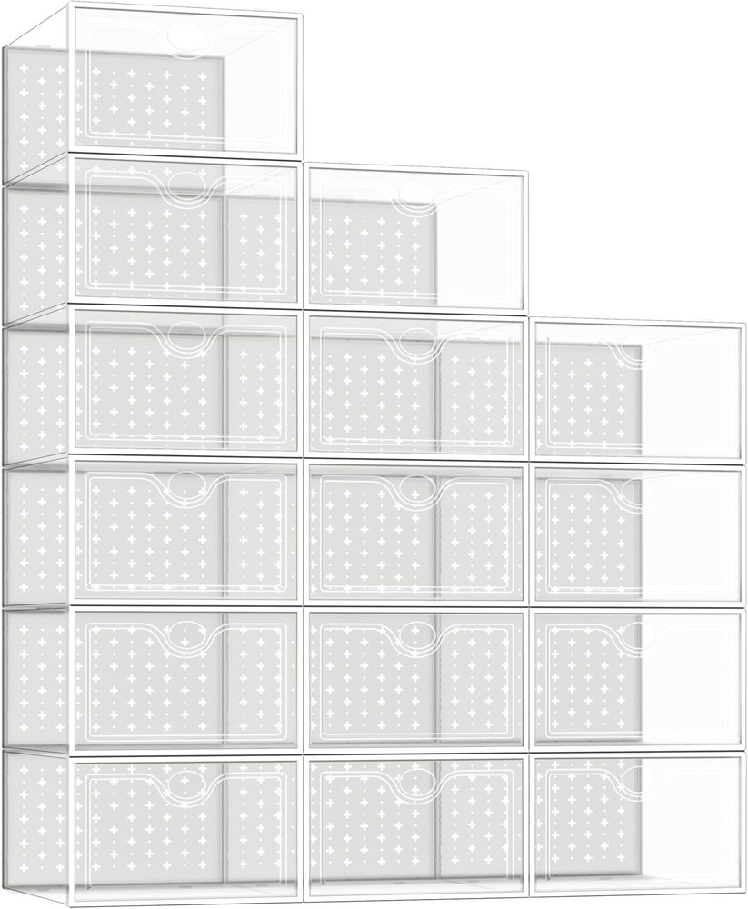 15 Pack X-Large Shoe Storage Boxes Fit Size 12, Shoe Organizer for Closet Clear