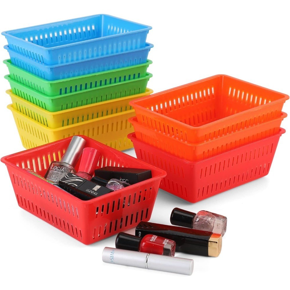 10 Pack Mini Storage Baskets Bins, Plastic Organizer Basket, Colorful Shelf and