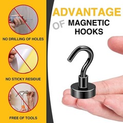 Multipurpose Black Magnet Hooks – 30Lbs, 75 Pack