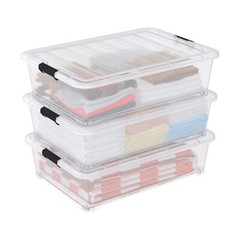 Idotry 50 Quart Under Bed Storage Box, Stackable Bin with Lid & Wheels, 3-Packs