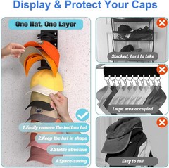 2 Pack Hat Organizer for Baseball Caps, Hat Rack for Wall with Strong Adhesive H