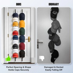 2Pack Hat Organizer for Baseball Caps Hat Rack for Wall with Display Hooks -…