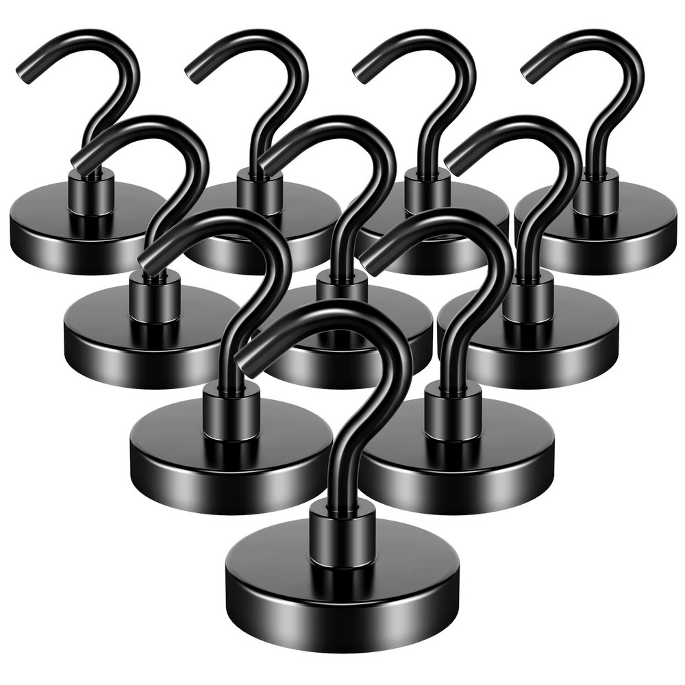10 Pack Black Magnetic Hooks Heavy Duty, 50LBS Neodymium Magnet Hook