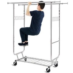 Heavy Duty Commercial Clothing Garment Rack Rolling Collapsible Chrome US