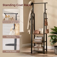 MAHANCRIS Freestanding Coat Rack 3 Shelves 8 Hooks Rustic Brown Black