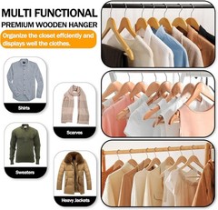 Wooden Hangers Pack of 20 & 60 & 100 Suit Hangers Premium Natural Finish Home US