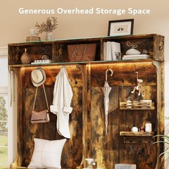 70“ Large Hall Tree W/ Bench & Adjustable Storage Shelves 6-in-1 Farmhouse