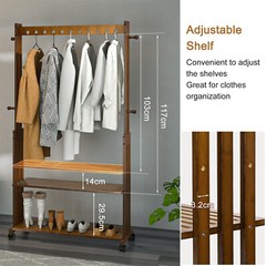 Vintage Heavy Duty Wooden Clothes Rail Rack Garment Shoes Shelf With 4 Wheels