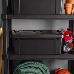 Stackable Storage Tote Bin Plastic Container Heavy-Duty Box Black 48Qt 12Gal