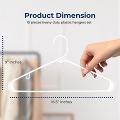 SereneLife 10 Pcs. Plastic Hangers – Non-Slip, Sturdy, and Heavy Duty (White)