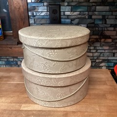 Set of 2 – Vintage Circular Round Fabric Cardboard Storage Boxes Nesting Floral