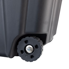 27 Gal. Tough Storage Tote with Wheels and Handle in Black and Yellow NEW