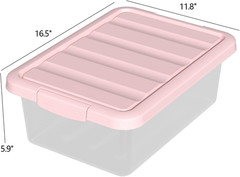 14Qt Latching Storage Bins with Pink Lids – 2 Pack Under Bed Organizers