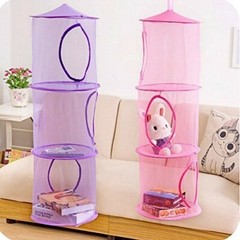 Hanging Mesh Space Saver Bags Organizer 3 Compartments Toy Storage Basket 2 PCS
