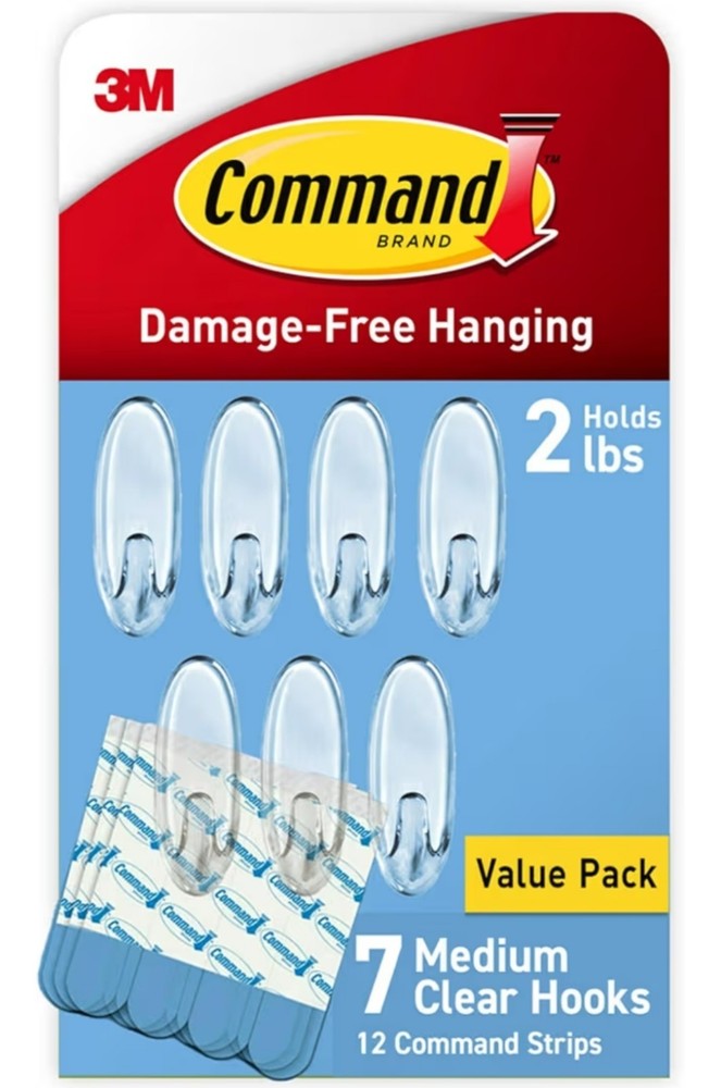 4 Packs Command Clear Medium 2lb. Hooks- 7 Hooks, 12 Strips (28 Hooks 48 Strips)