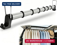 Car Clothes Hanger Bar, Adjustable 30-64 Inch Clothes Rack for Car Travel, Heavy