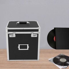 Vinyl Record Storage Case Aluminium Waterproof Holds 50 LPs, 12″ Sleeves Black