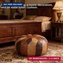 Thgonwid Unstuffed Moroccan Faux Leather Pouf Ottoman Cover with Storage – Boho