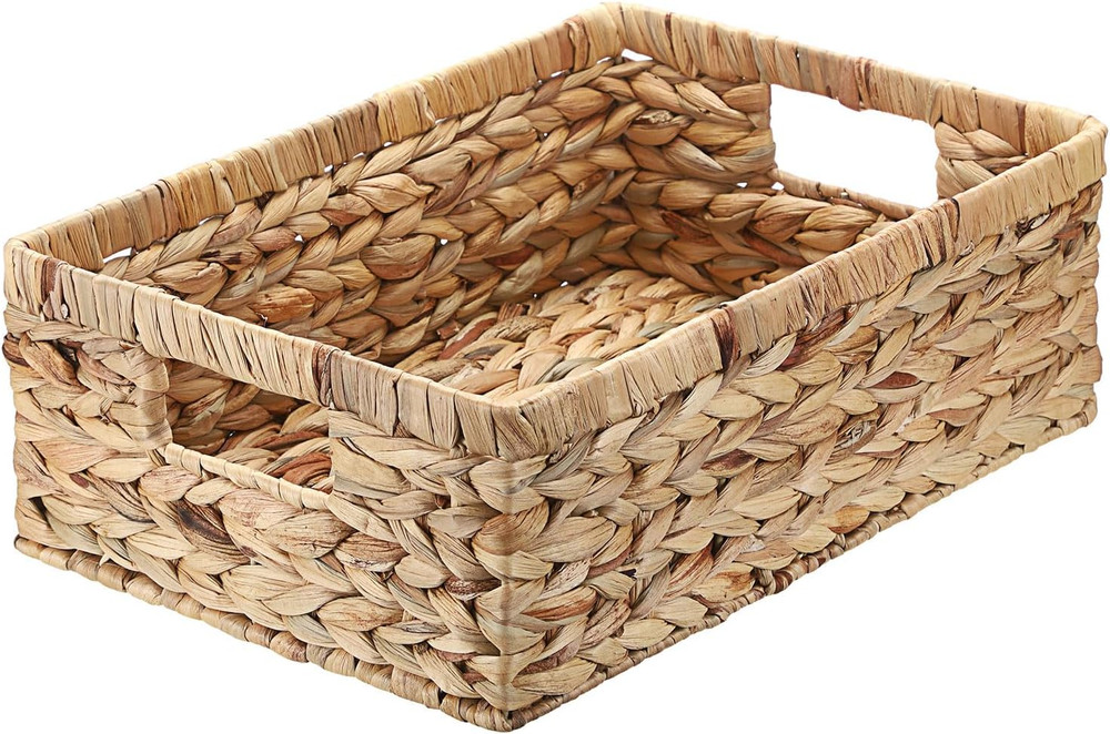Large Woven Wicker Storage Bins with Handles – Natural Hyacinth Baskets 15×10.2x