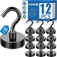 Mini Magnetic Hooks Black 12 Pack Small Magnet Strong 8Lbs for Refrigerator