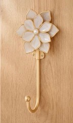 Gold White Metal Wall Hook Floral Flower Top Wall Mounted Traditional 1 Hook