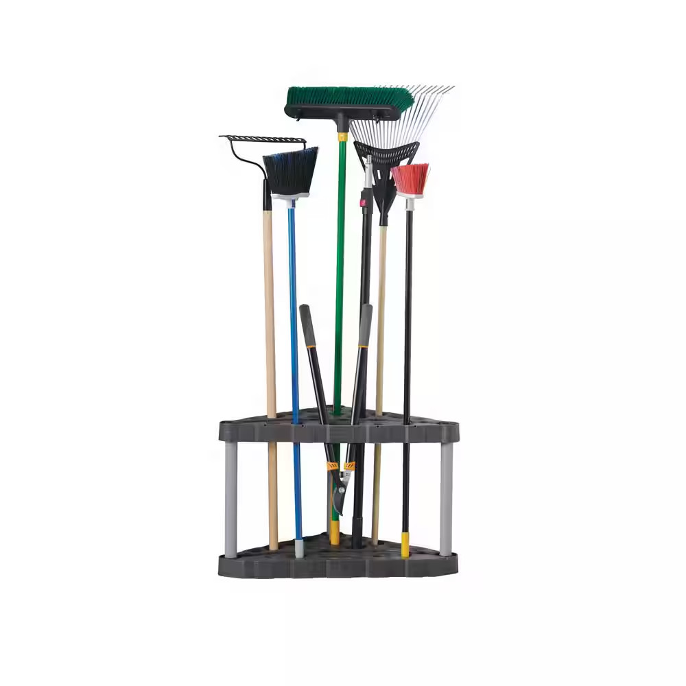 Black 2-Tier Corner Plastic Shelving Unit (32 In. W X 20 In. H X 19 In. D)