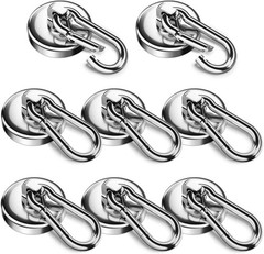8 Pack 100LBS Neodymium Magnet Hooks with Swivel Carabiner, Strong Heavy Duty M