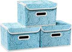 Large Collapsible Storage Bin with Lid 17.7″, Fabric Cube Organizer