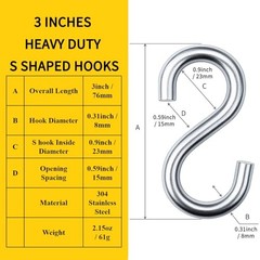 30Stainless Steel 3 Inch S Hooks PCS S Hooks for Hanging Heavy Duty Static 4