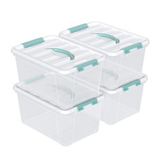 Idotry Stackable Plastic Tote Box Storage Containers Bin 14 Quart, Green Latches