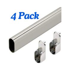 4 Pack Premium Oval Wardrobe Closet Rod Chrome with Closet Rod Brackets
