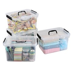 Cand 4-Pack 10 L Plastic Latching Storage Bin, Clear Storage Box Bin with Handle