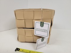 Set of 2 Small Faux Leather Woven Storage Baskets 5.5″ x 5.5″ x 3″