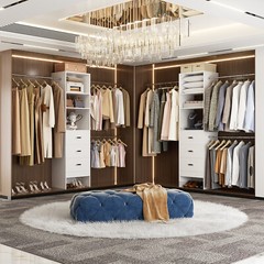 48-96 in Closet System with 3 Wooden Drawers ＆ 3 Expandable Hanging Rods ＆Towers