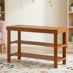 3-Tier Bamboo Shoe Rack Bench – Entryway Mudroom Wooden Storage Shelf Walnut