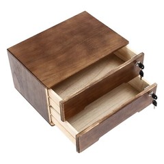 2-tier Wooden Desktop Storage Box W/Lockable Drawers Walnut Flat File Cabinet