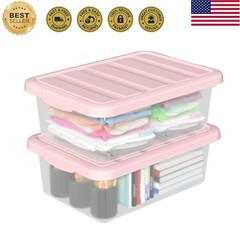 14-Quart Storage Container Bin with Pink Secure Lid and Latch Buckles, Durabl…