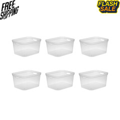 Sterilite Tall Storage Bin Clear Plastic Carry Handles 6 Count