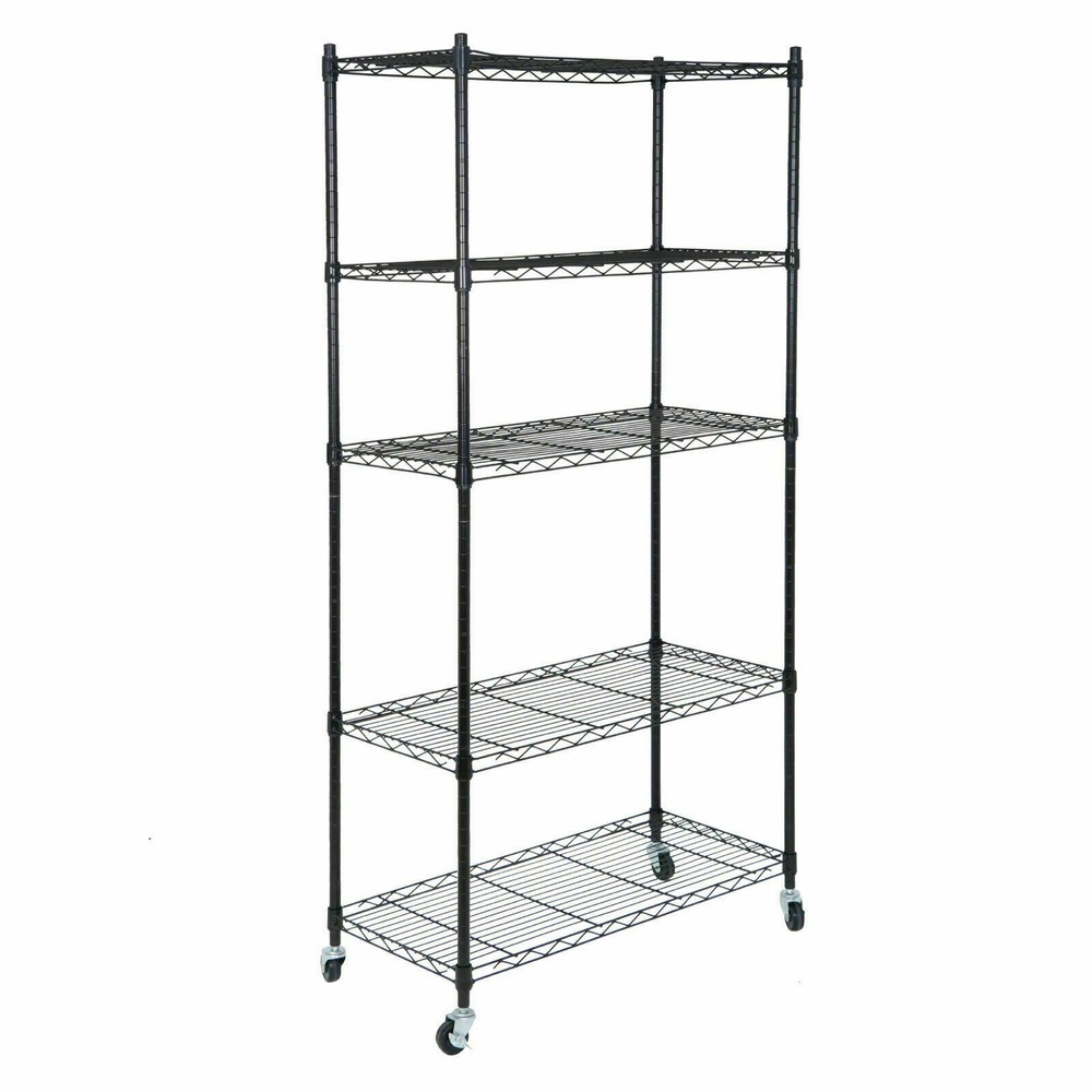 5-Tier Shelves Wire Unit Rack Storage Rolling with 4 Wheel Casters Indoor