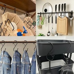 12 Pack S Hooks for Hanging with Safety Buckle, Heavy Duty Metal S Shaped Closet